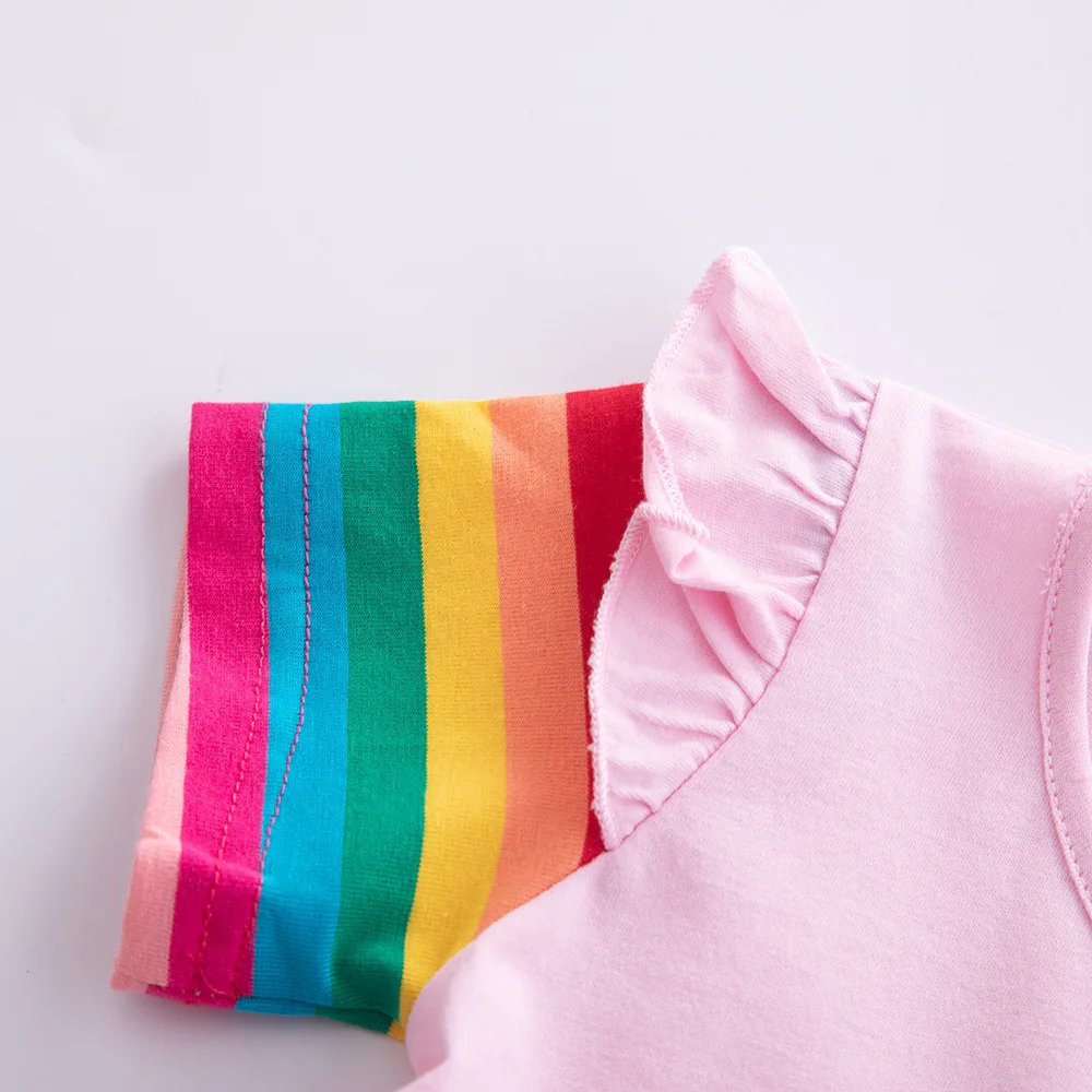 Girls' Short Sleeve Unicorn Dress New Summer Embroidered Two Pockets Rainbow Sleeve Children's SH81035