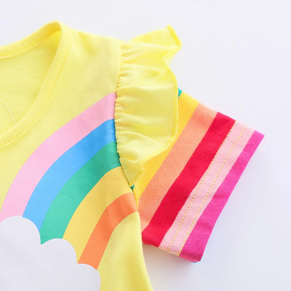Girls' Short Sleeve Unicorn Dress New Summer Embroidered Two Pockets Rainbow Sleeve Children's SH81035