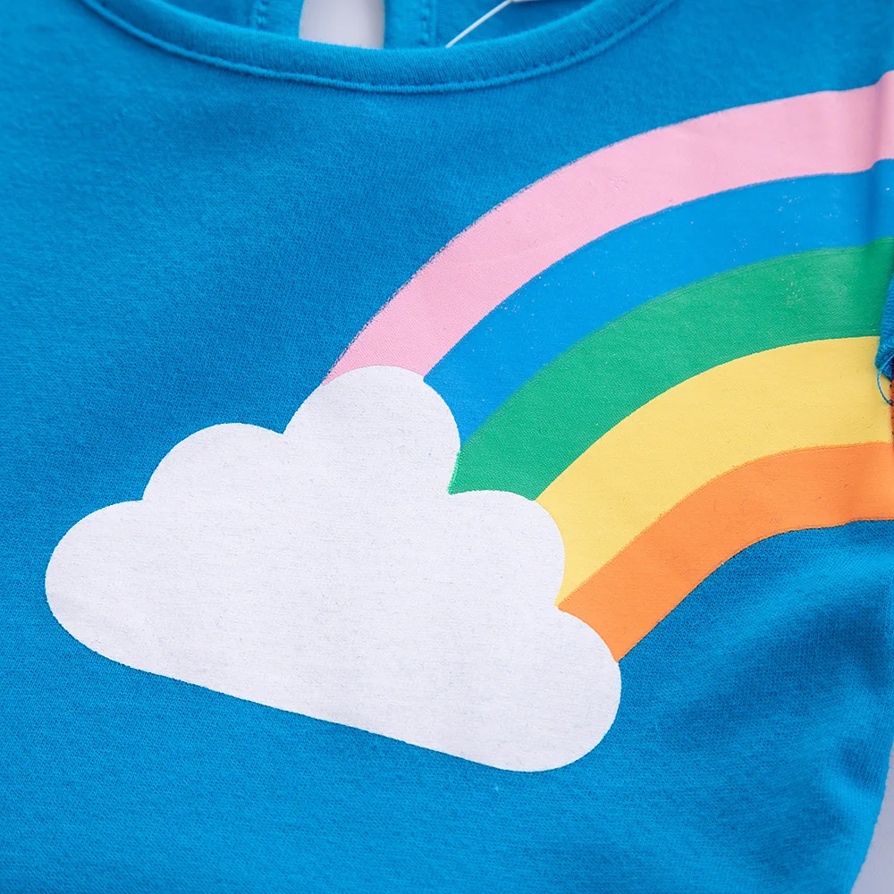 Girls' Short Sleeve Unicorn Dress New Summer Embroidered Two Pockets Rainbow Sleeve Children's SH81035