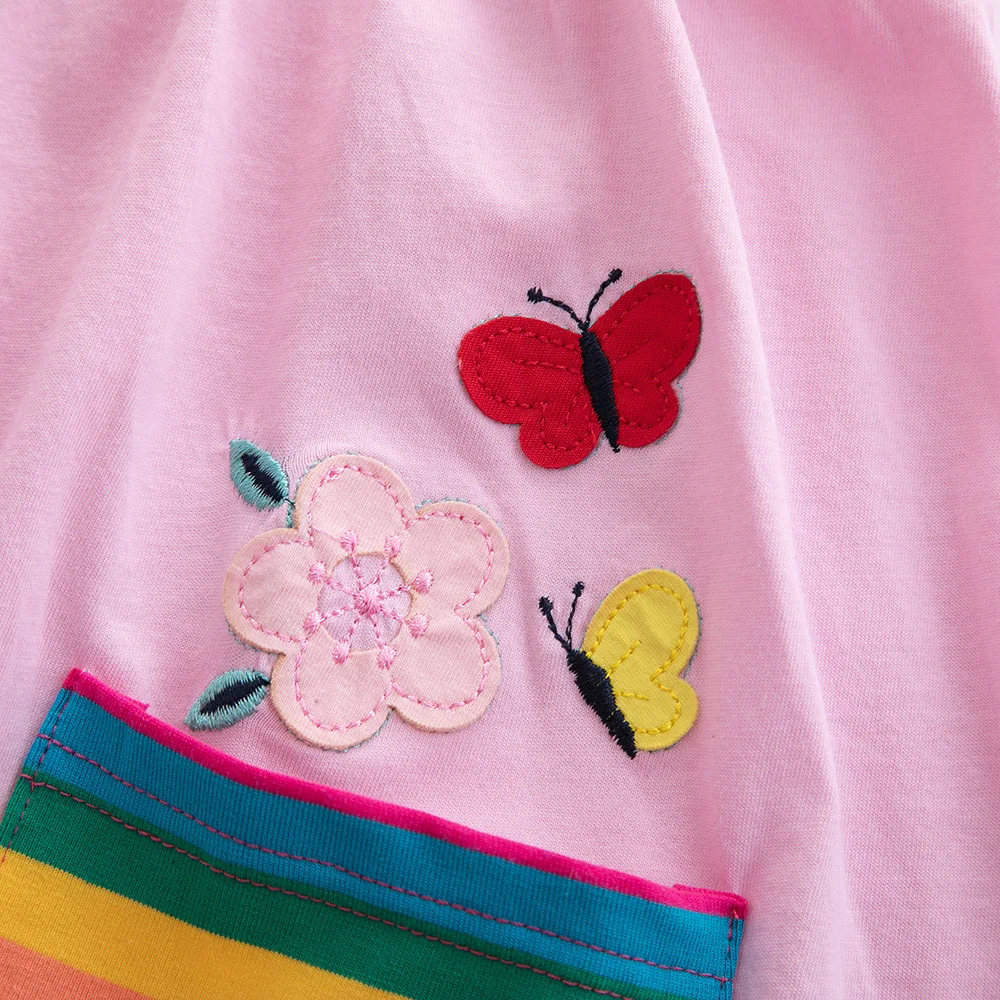 Girls' Short Sleeve Unicorn Dress New Summer Embroidered Two Pockets Rainbow Sleeve Children's SH81035