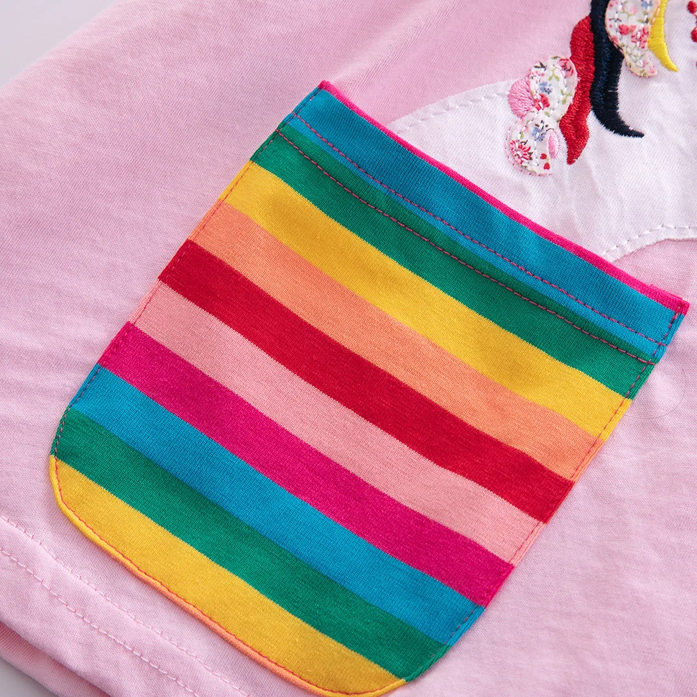 Girls' Short Sleeve Unicorn Dress New Summer Embroidered Two Pockets Rainbow Sleeve Children's SH81035