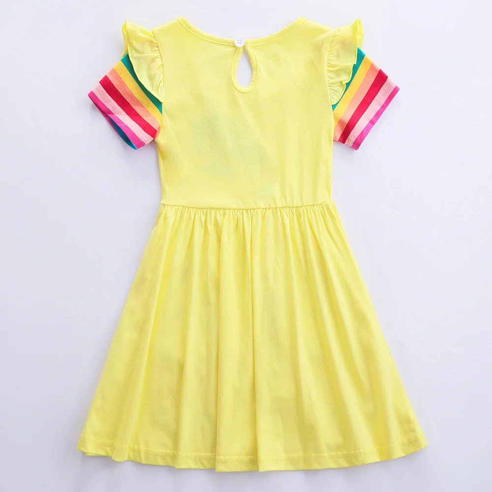 Girls' Short Sleeve Unicorn Dress New Summer Embroidered Two Pockets Rainbow Sleeve Children's SH81035