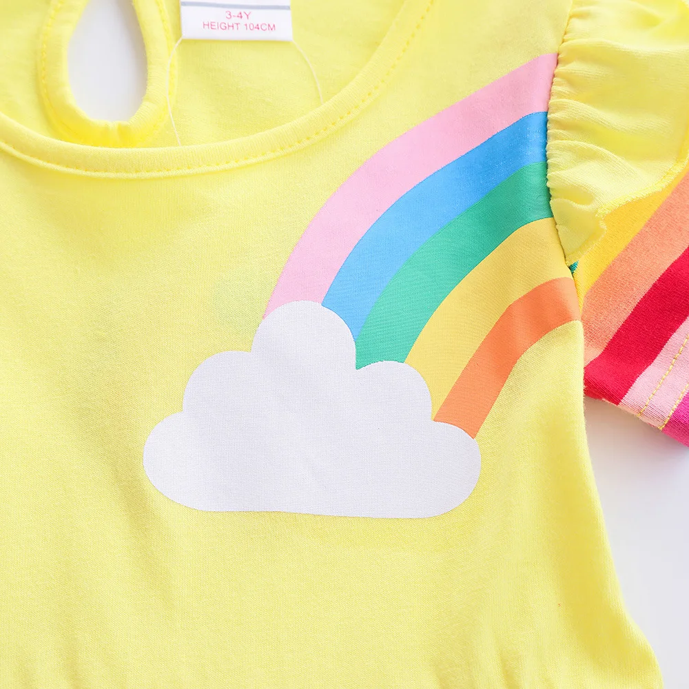 Girls' Short Sleeve Unicorn Dress New Summer Embroidered Two Pockets Rainbow Sleeve Children's SH81035