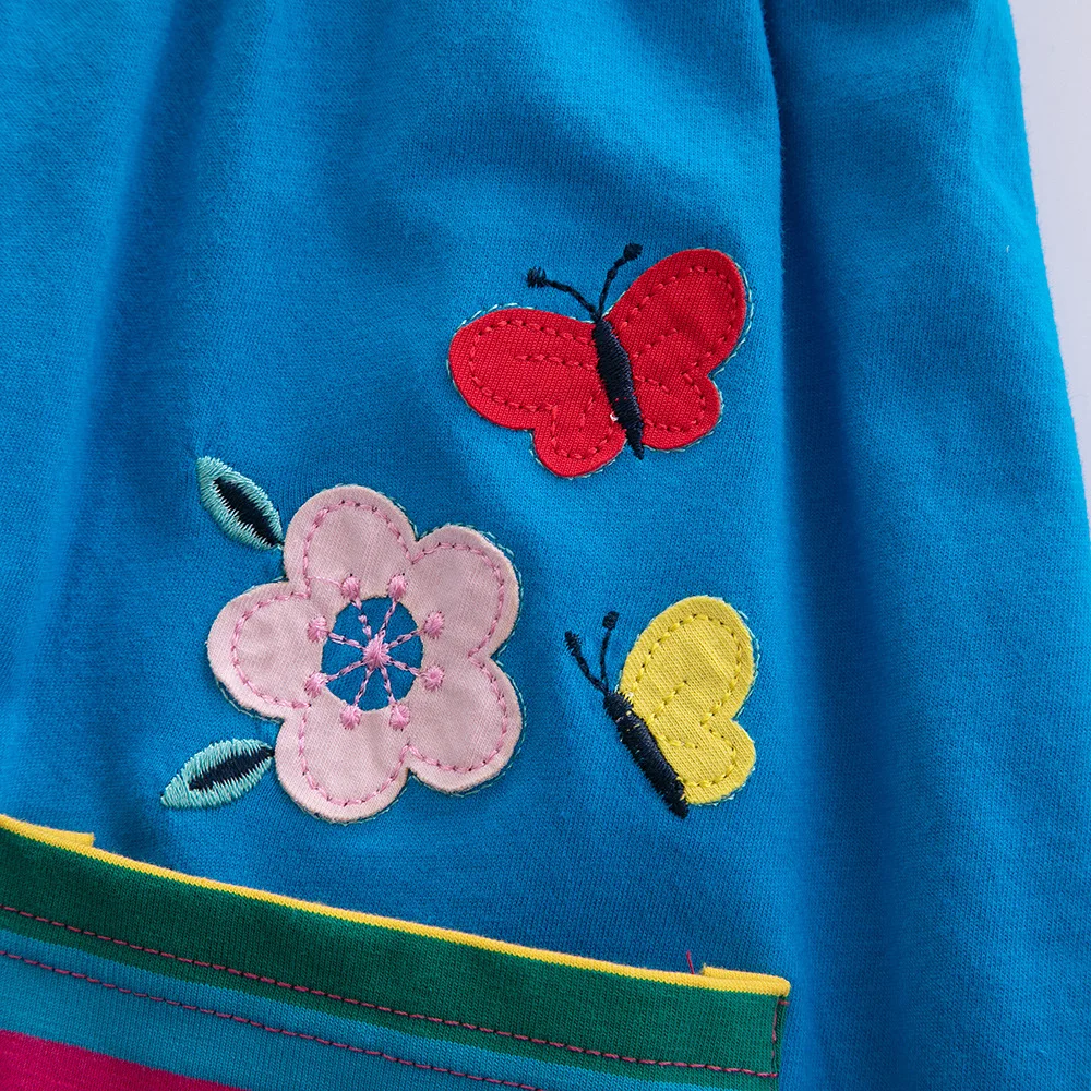 Girls' Short Sleeve Unicorn Dress New Summer Embroidered Two Pockets Rainbow Sleeve Children's SH81035