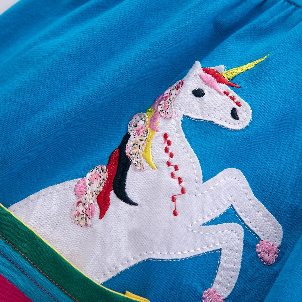 Girls' Short Sleeve Unicorn Dress New Summer Embroidered Two Pockets Rainbow Sleeve Children's SH81035