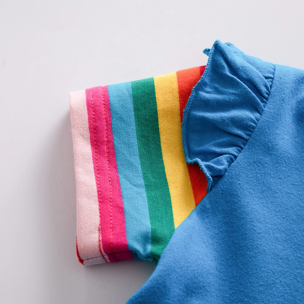 Girls' Short Sleeve Unicorn Dress New Summer Embroidered Two Pockets Rainbow Sleeve Children's SH81035