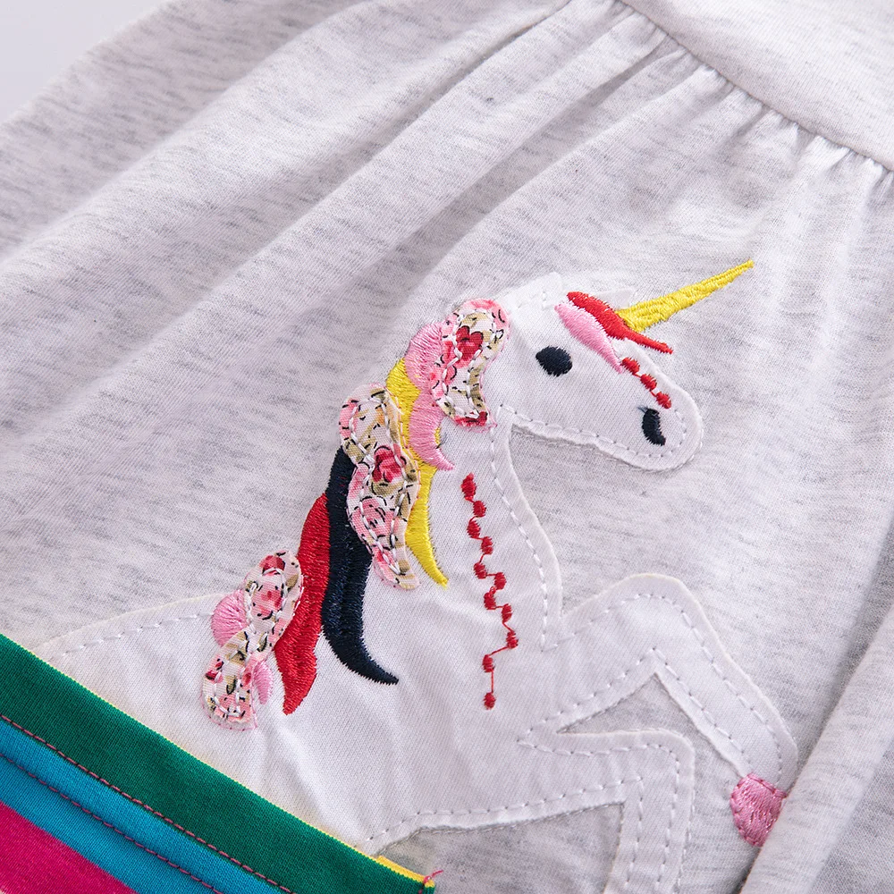 Girls' Short Sleeve Unicorn Dress New Summer Embroidered Two Pockets Rainbow Sleeve Children's SH81035