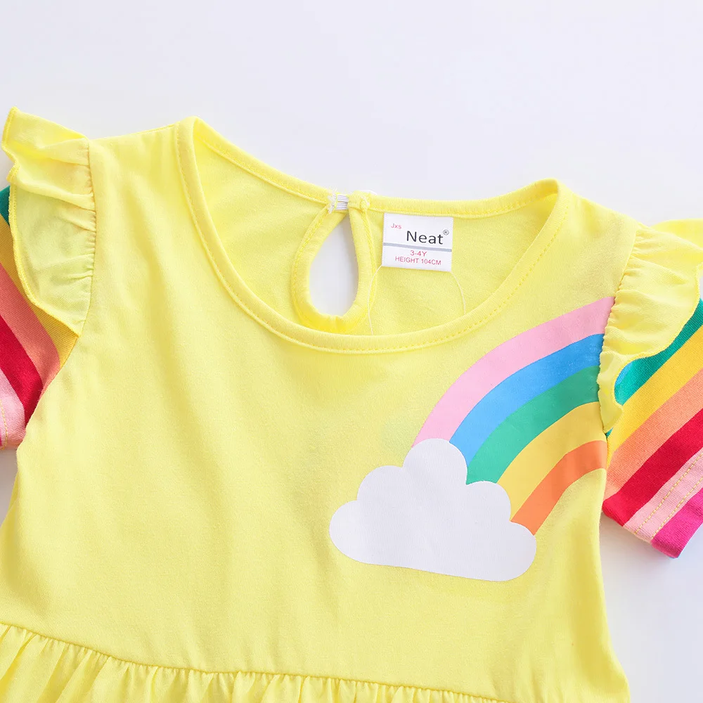 Girls' Short Sleeve Unicorn Dress New Summer Embroidered Two Pockets Rainbow Sleeve Children's SH81035