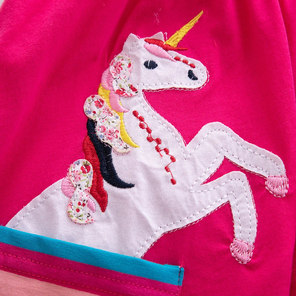 Girls' Short Sleeve Unicorn Dress New Summer Embroidered Two Pockets Rainbow Sleeve Children's SH81035
