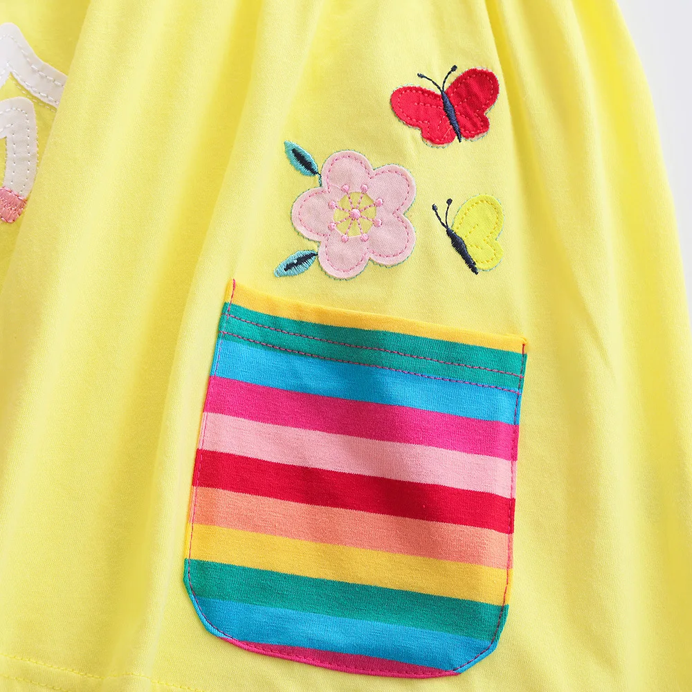 Girls' Short Sleeve Unicorn Dress New Summer Embroidered Two Pockets Rainbow Sleeve Children's SH81035