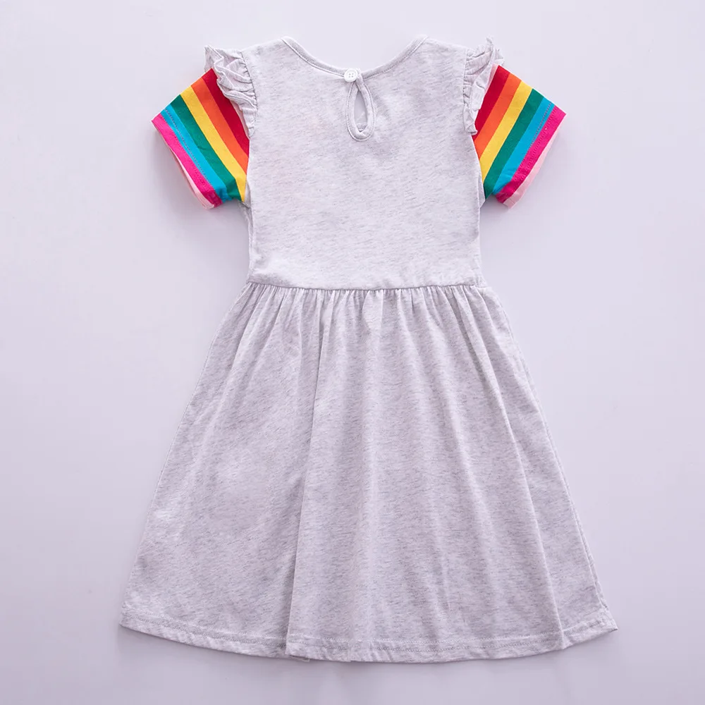 Girls' Short Sleeve Unicorn Dress New Summer Embroidered Two Pockets Rainbow Sleeve Children's SH81035