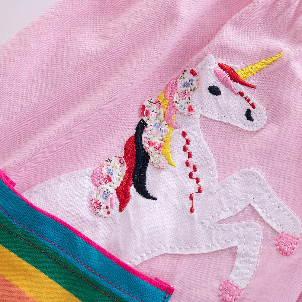 Girls' Short Sleeve Unicorn Dress New Summer Embroidered Two Pockets Rainbow Sleeve Children's SH81035