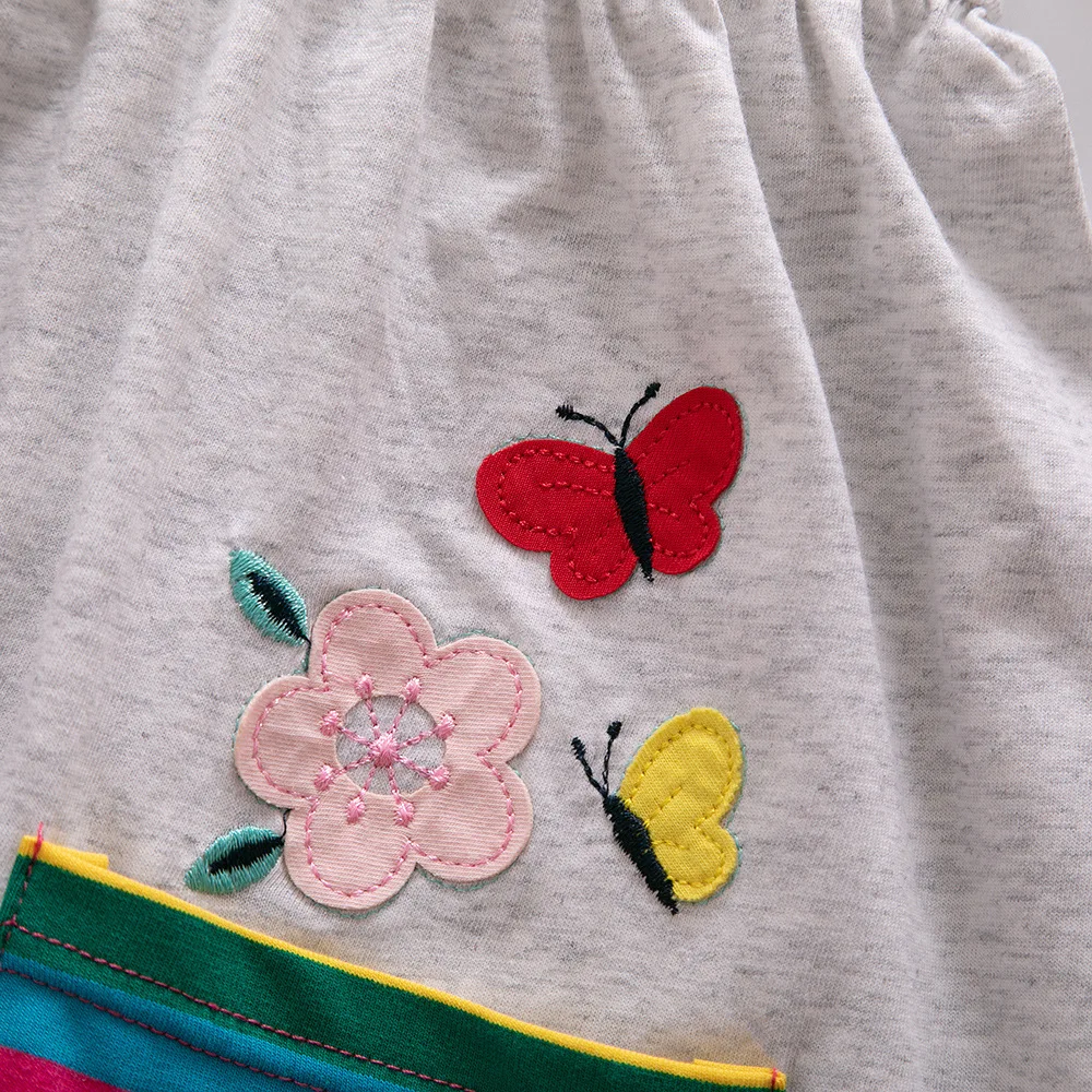 Girls' Short Sleeve Unicorn Dress New Summer Embroidered Two Pockets Rainbow Sleeve Children's SH81035