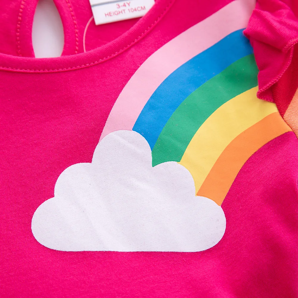 Girls' Short Sleeve Unicorn Dress New Summer Embroidered Two Pockets Rainbow Sleeve Children's SH81035