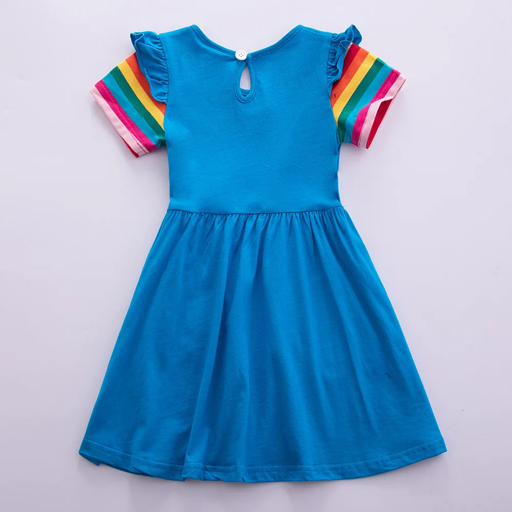 Girls' Short Sleeve Unicorn Dress New Summer Embroidered Two Pockets Rainbow Sleeve Children's SH81035