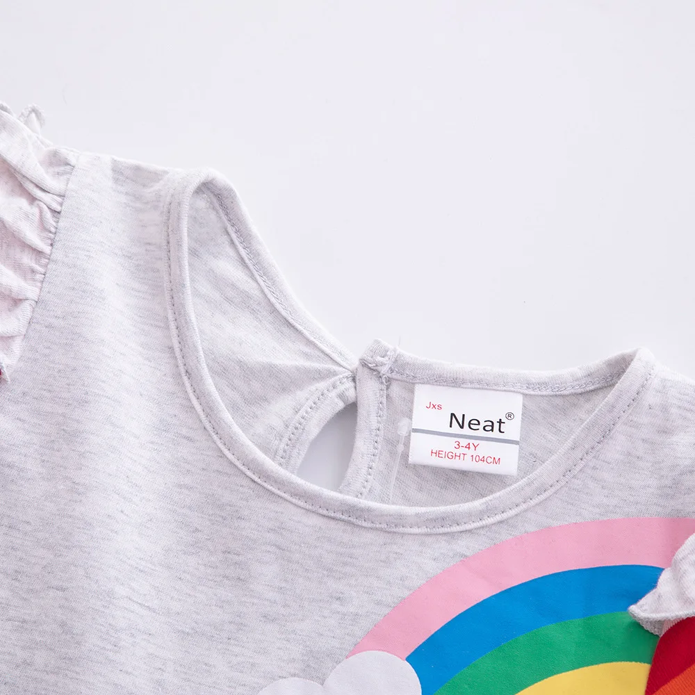 Girls' Short Sleeve Unicorn Dress New Summer Embroidered Two Pockets Rainbow Sleeve Children's SH81035