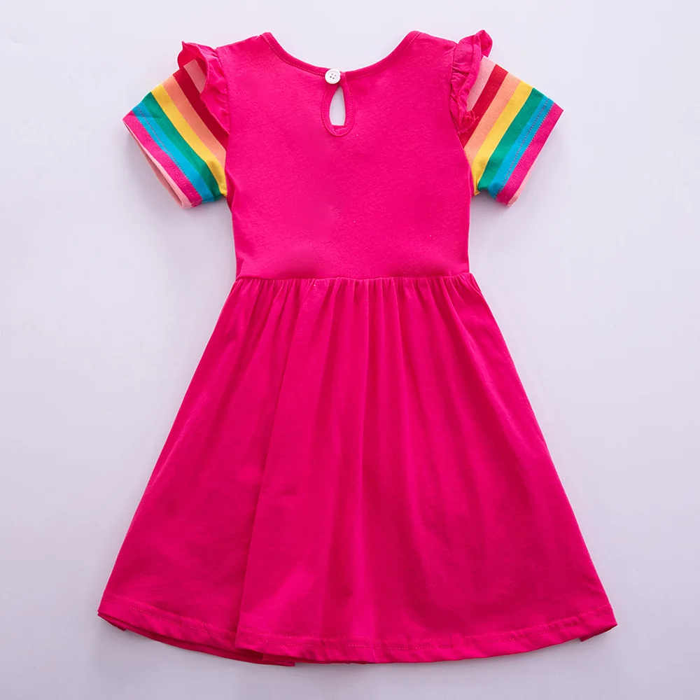 Girls' Short Sleeve Unicorn Dress New Summer Embroidered Two Pockets Rainbow Sleeve Children's SH81035