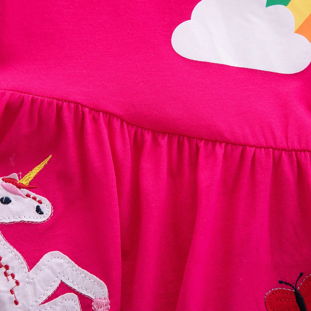 Girls' Short Sleeve Unicorn Dress New Summer Embroidered Two Pockets Rainbow Sleeve Children's SH81035