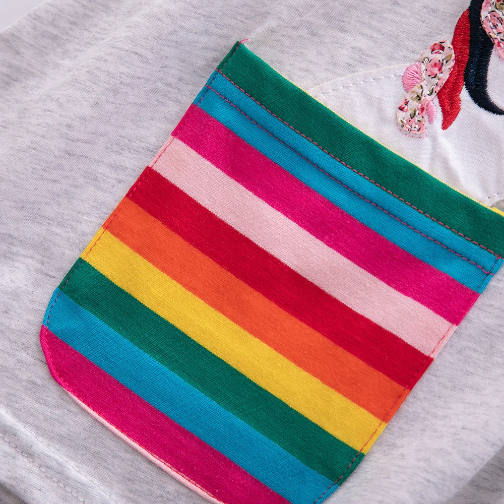 Girls' Short Sleeve Unicorn Dress New Summer Embroidered Two Pockets Rainbow Sleeve Children's SH81035