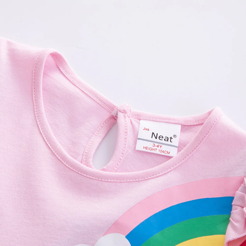 Girls' Short Sleeve Unicorn Dress New Summer Embroidered Two Pockets Rainbow Sleeve Children's SH81035