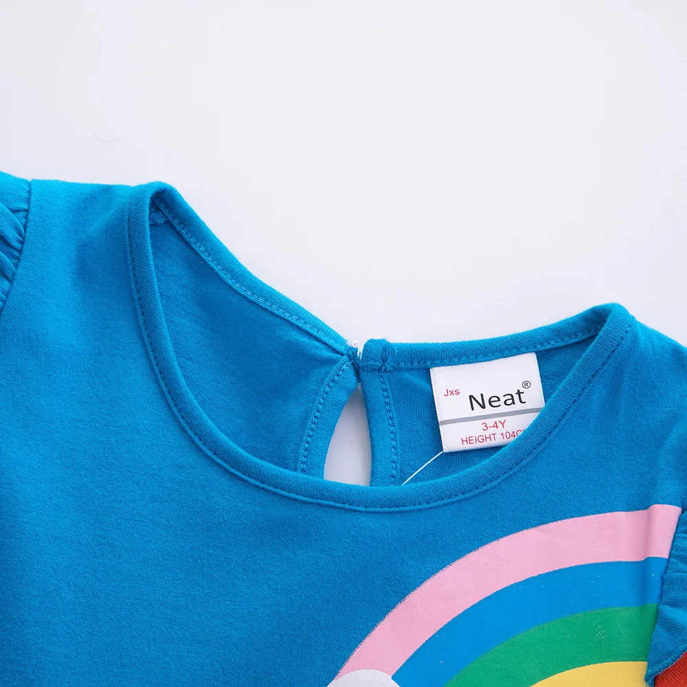 Girls' Short Sleeve Unicorn Dress New Summer Embroidered Two Pockets Rainbow Sleeve Children's SH81035