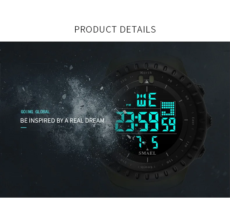 SMAEL Brand Men Electronics Watch Outdoor Sports Waterproof Big Dial Digital LED Alarm Digital-watch 1237 Sport Watch