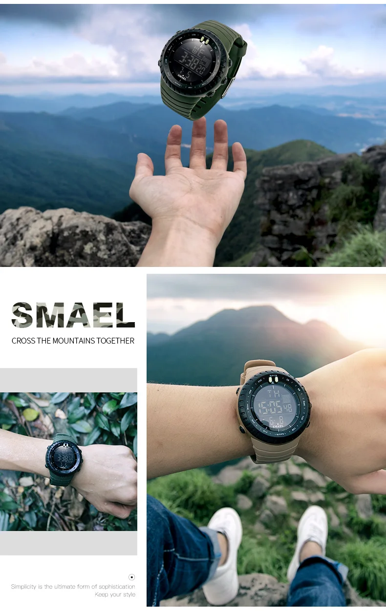 SMAEL Brand Men Electronics Watch Outdoor Sports Waterproof Big Dial Digital LED Alarm Digital-watch 1237 Sport Watch