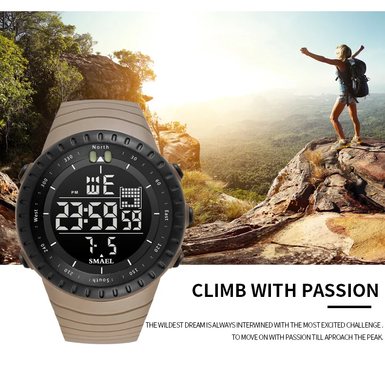 SMAEL Brand Men Electronics Watch Outdoor Sports Waterproof Big Dial Digital LED Alarm Digital-watch 1237 Sport Watch