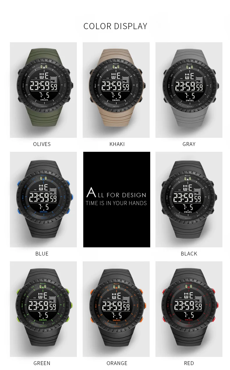 SMAEL Brand Men Electronics Watch Outdoor Sports Waterproof Big Dial Digital LED Alarm Digital-watch 1237 Sport Watch