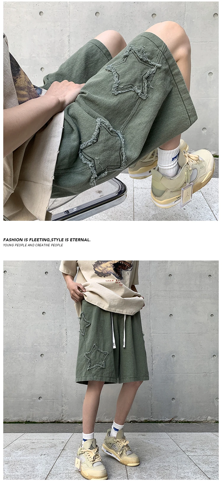 Vintage Star Patchwork Shorts Men Summer All-match Hot Sale Ulzzang Leisure Streetwear Chic Denim Short Pants Plus Size 5XL