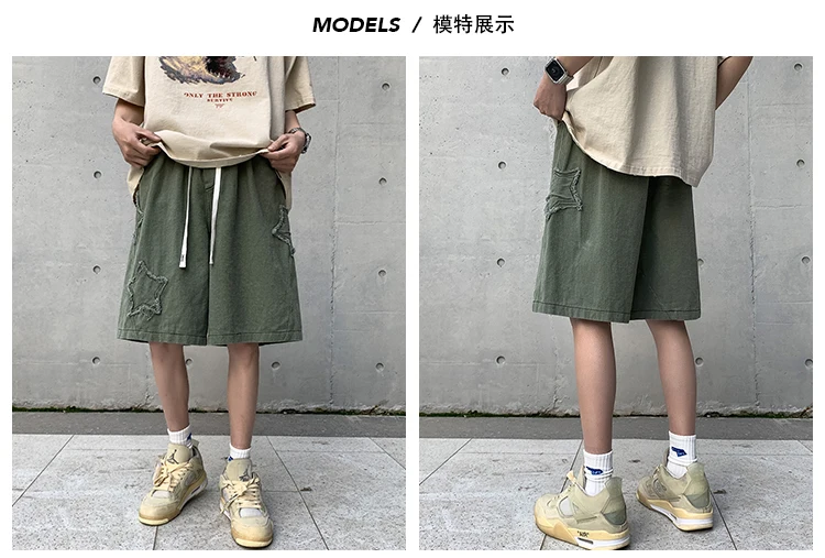 Vintage Star Patchwork Shorts Men Summer All-match Hot Sale Ulzzang Leisure Streetwear Chic Denim Short Pants Plus Size 5XL