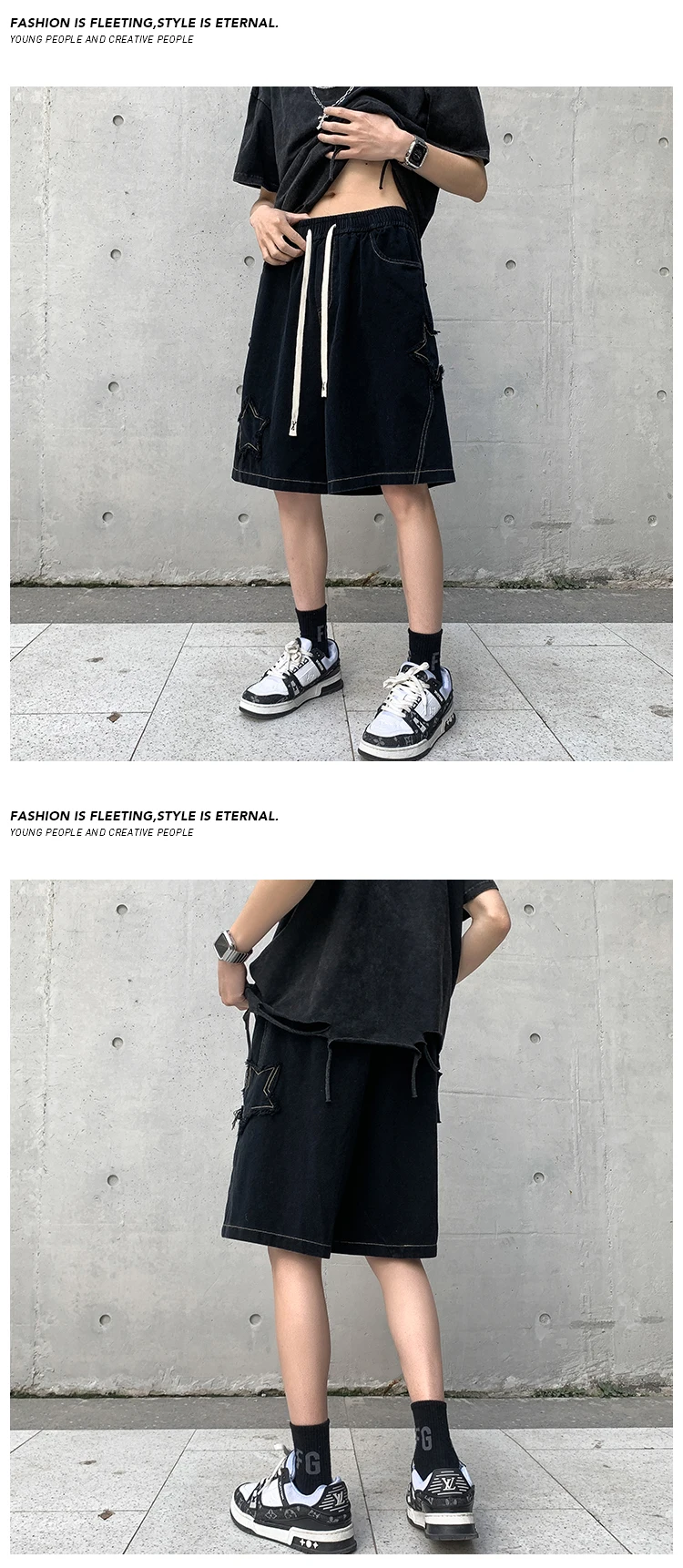 Vintage Star Patchwork Shorts Men Summer All-match Hot Sale Ulzzang Leisure Streetwear Chic Denim Short Pants Plus Size 5XL