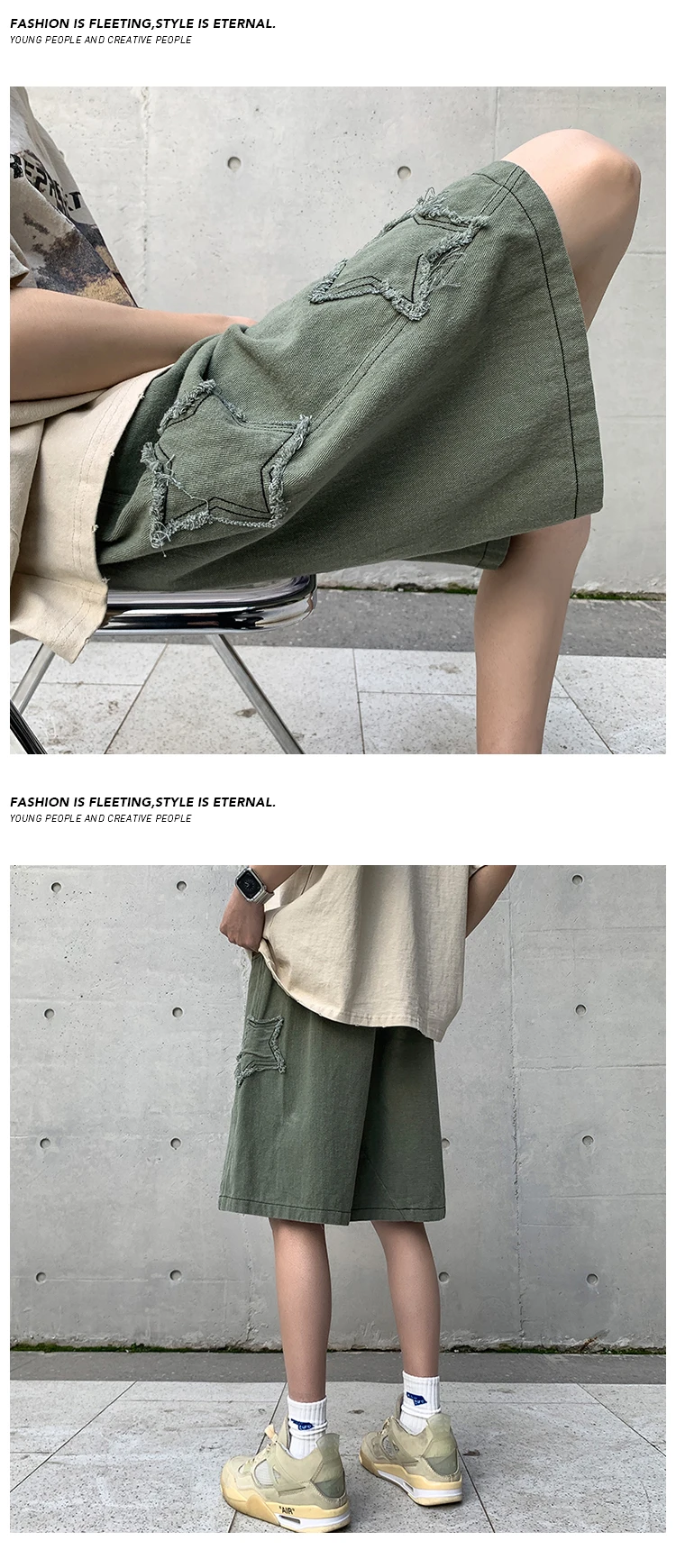 Vintage Star Patchwork Shorts Men Summer All-match Hot Sale Ulzzang Leisure Streetwear Chic Denim Short Pants Plus Size 5XL