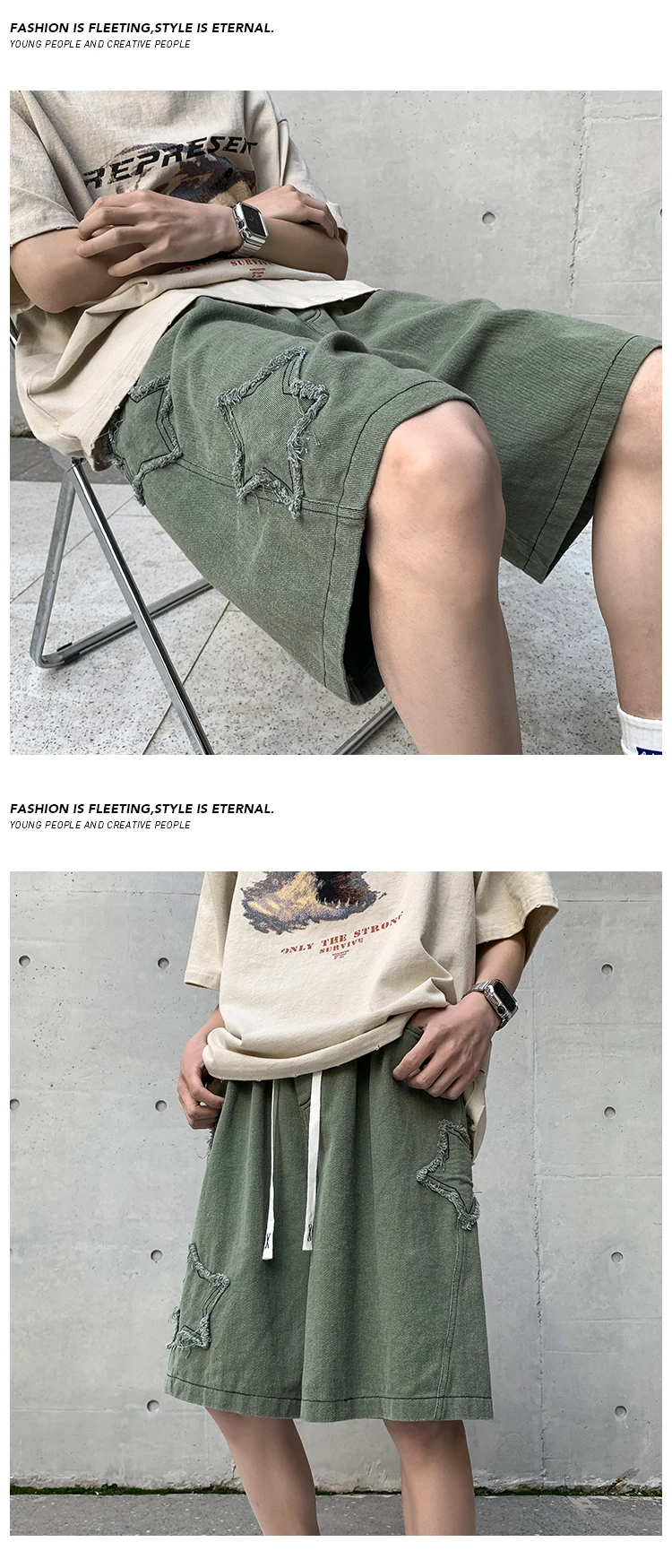 Vintage Star Patchwork Shorts Men Summer All-match Hot Sale Ulzzang Leisure Streetwear Chic Denim Short Pants Plus Size 5XL