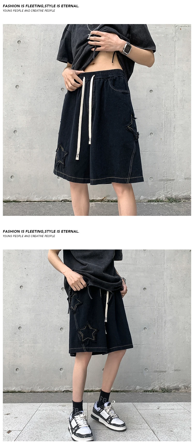 Vintage Star Patchwork Shorts Men Summer All-match Hot Sale Ulzzang Leisure Streetwear Chic Denim Short Pants Plus Size 5XL