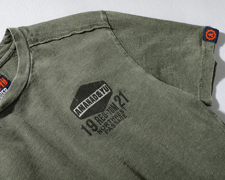 2023 Summer New American Street Short-sleeved O-neck Printed T-shirt Men's Fashion Pure Cotton Casual Washed Old Bottoming Tops