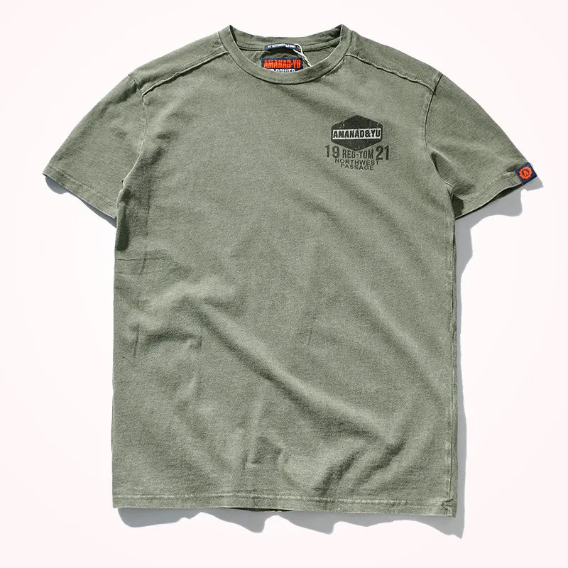 2023 Summer New American Street Short-sleeved O-neck Printed T-shirt Men's Fashion Pure Cotton Casual Washed Old Bottoming Tops