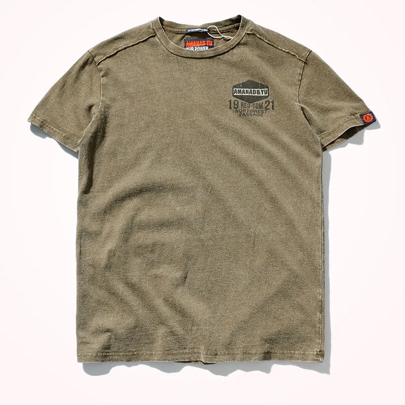 2023 Summer New American Street Short-sleeved O-neck Printed T-shirt Men's Fashion Pure Cotton Casual Washed Old Bottoming Tops