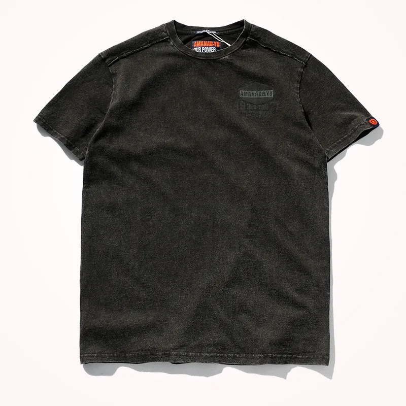 2023 Summer New American Street Short-sleeved O-neck Printed T-shirt Men's Fashion Pure Cotton Casual Washed Old Bottoming Tops