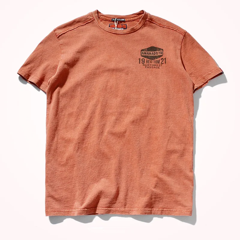 2023 Summer New American Street Short-sleeved O-neck Printed T-shirt Men's Fashion Pure Cotton Casual Washed Old Bottoming Tops