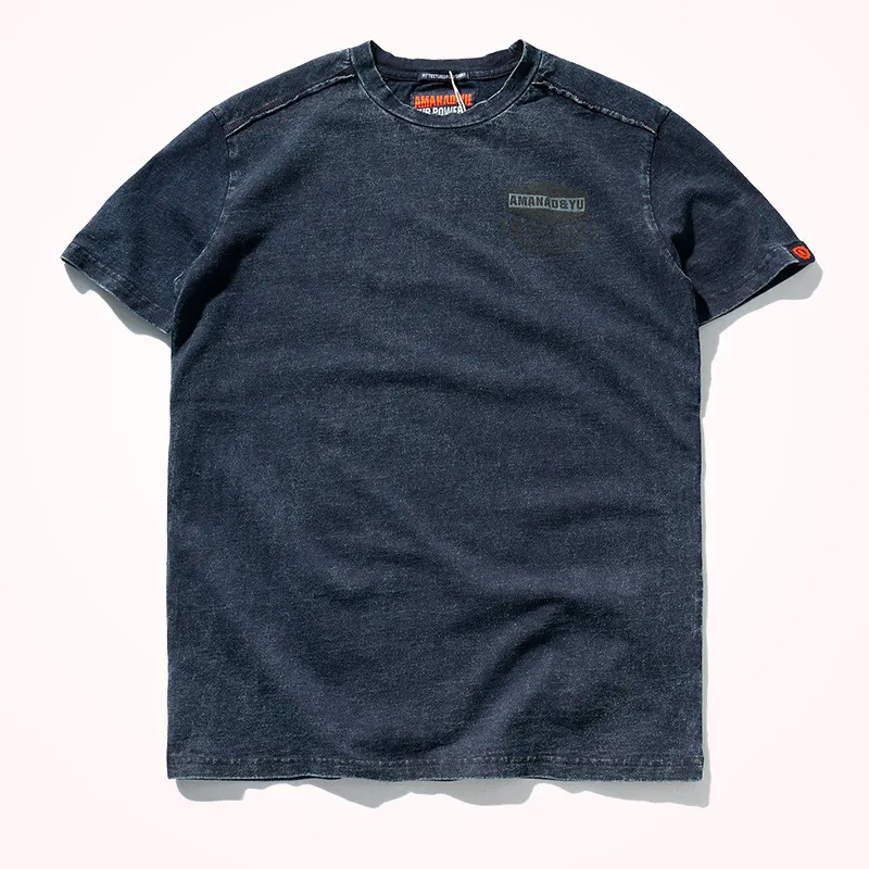 2023 Summer New American Street Short-sleeved O-neck Printed T-shirt Men's Fashion Pure Cotton Casual Washed Old Bottoming Tops