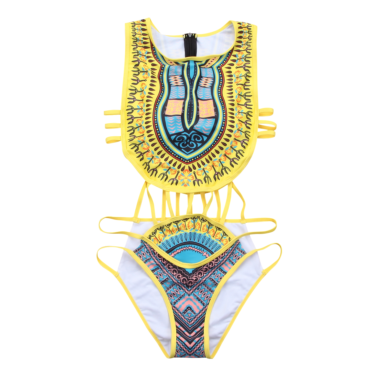 Women Ethnic Floral One-Piece Swimsuit African Bathing Suit High Waist Print Cover Up Bikini Set Vintage Sexy Swimwear Beachwear