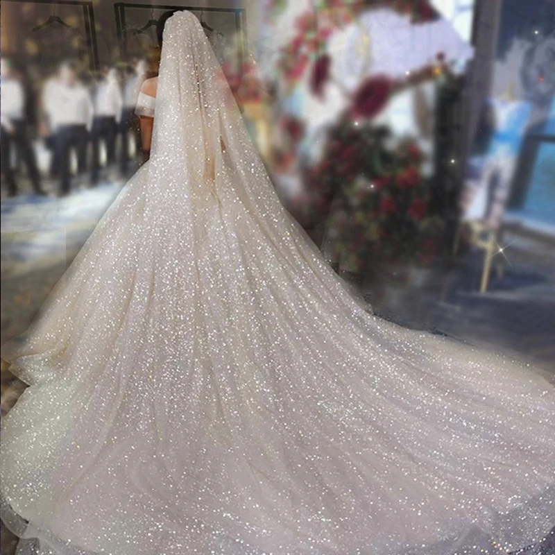 TOPQUEEN V101 Sparking Bridal Veil Glitter Wedding Veil Long 3M/5M Luxury Cathedral Wedding Veil Champagne Colored Wedding Veils