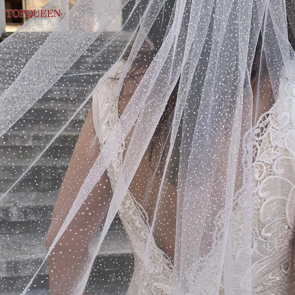 TOPQUEEN V101 Sparking Bridal Veil Glitter Wedding Veil Long 3M/5M Luxury Cathedral Wedding Veil Champagne Colored Wedding Veils