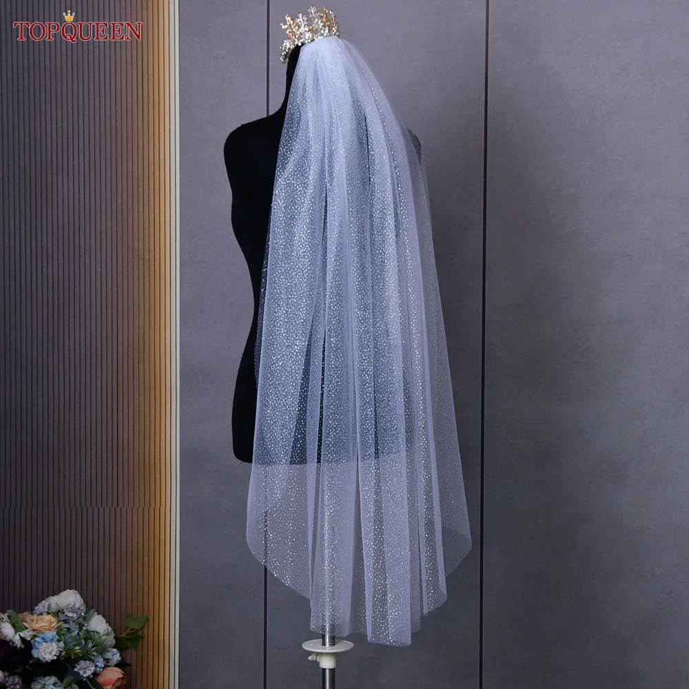 TOPQUEEN V101 Sparking Bridal Veil Glitter Wedding Veil Long 3M/5M Luxury Cathedral Wedding Veil Champagne Colored Wedding Veils