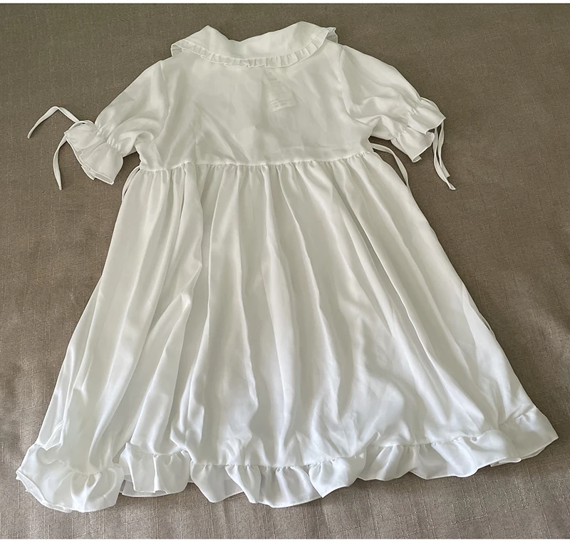 Japanese Sweet Girl Lolita Dress White 2021 Summer Kawaii Peter Pan Collar Cute Ruffle Puff Sleeve Drees Elegant Lady Dresses