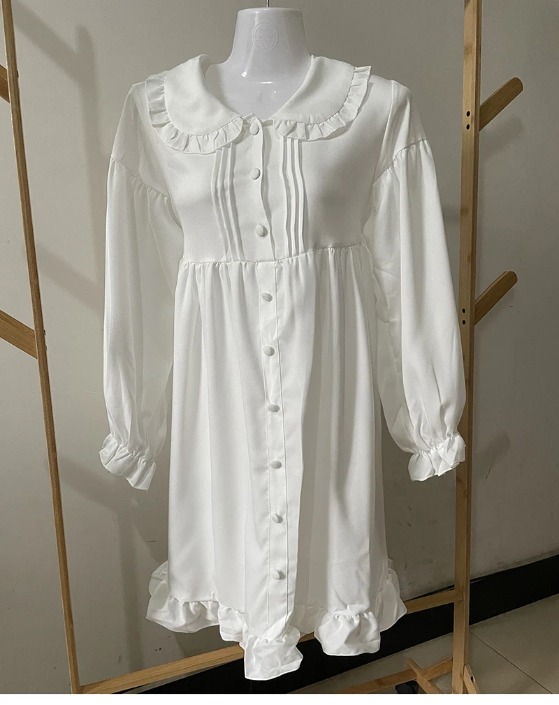 Japanese Sweet Girl Lolita Dress White 2021 Summer Kawaii Peter Pan Collar Cute Ruffle Puff Sleeve Drees Elegant Lady Dresses