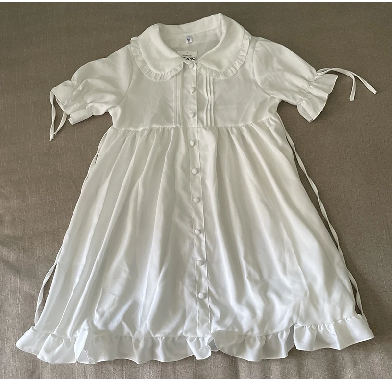 Japanese Sweet Girl Lolita Dress White 2021 Summer Kawaii Peter Pan Collar Cute Ruffle Puff Sleeve Drees Elegant Lady Dresses