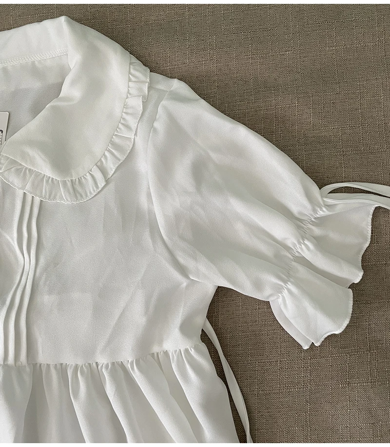 Japanese Sweet Girl Lolita Dress White 2021 Summer Kawaii Peter Pan Collar Cute Ruffle Puff Sleeve Drees Elegant Lady Dresses