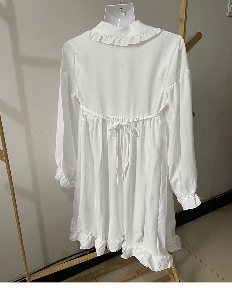 Japanese Sweet Girl Lolita Dress White 2021 Summer Kawaii Peter Pan Collar Cute Ruffle Puff Sleeve Drees Elegant Lady Dresses